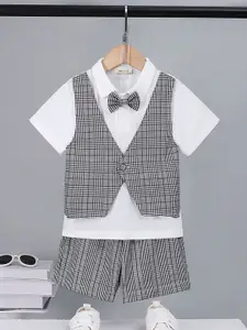 INCLUD Boys Checked Polo Collar T-shirt With Shorts