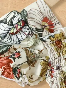 INCLUD Girls Floral Print Puff Sleeve Smocked Detail Fit & Flare Dress