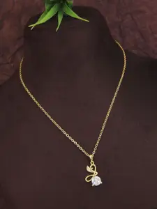 V FASHION JEWELLERY Gold-Plated American Diamond-Studded Pendant With Chain