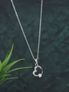 V FASHION JEWELLERY Silver-Plated Cubic Zirconia Studded Pendant With Chain