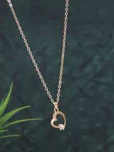 V FASHION JEWELLERY Rose Gold-Plated Cubic Zirconia Heart Shaped Pendants With Chains