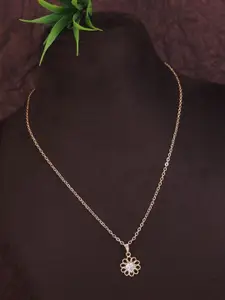 V FASHION JEWELLERY Rose Gold-Plated Stone Studded Floral Shaped Pendants With Chains