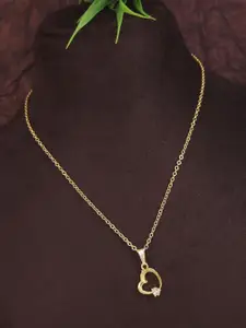V FASHION JEWELLERY Gold-Plated Stone Studded Heart Shaped Pendants With Chains
