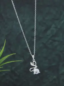 V FASHION JEWELLERY Silver-Plated American Diamond-Studded Pendant With Chain