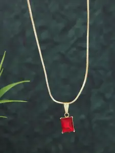 V FASHION JEWELLERY Gold-Plated Artificial Stones Rectangular Charm Pendant With Chain