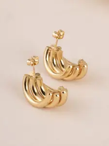 PALMONAS Gold-Plated Stainless Steel Contemporary Minimalist C Shape Studs