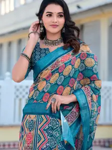 Mitera Women Floral Printed Zari Pure Cotton Saree