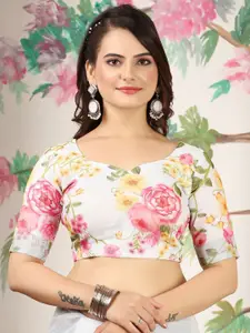 Mitera Pure Cotton Floral Printed Saree With Unstitched Blouse Piece