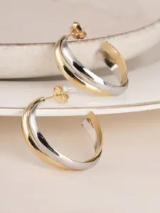 PALMONAS Gold-Plated Contemporary Stainless Steel Double Layer C Hoop Earrings