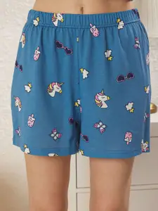 Trendyol Women Pure Cotton Graphic Printed T-shirt & Shorts Night suits