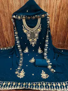 Peachmode Floral Embroidered Zari Work Silk Georgette Unstitched Dress Material