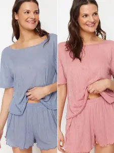 Trendyol ok Renkli Women Pack Of 2 Short Sleeves Night suit