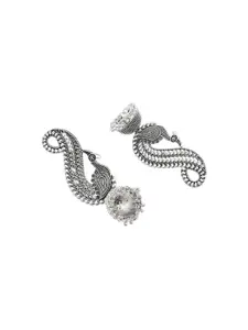 I Jewels Set Of 2 Silver-Plated Dome Shaped Oxidised Jhumkas