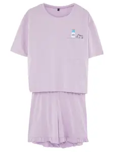 Trendyol Women Printed T-shirt & Shorts Night suit