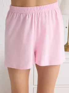 Trendyol Pembe Women Pure Cotton T-shirt & Shorts Night suits