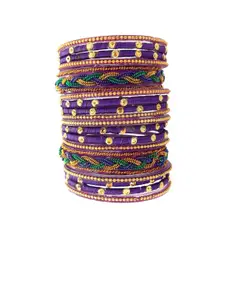 FEMMIBELLA Set Of 18 Silk Thread Stone Studded Glass Bangles