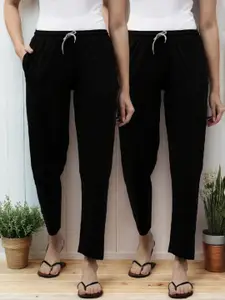 Kryptic Women Pack Of 2 Mid-Rise Pure Cotton Lounge Pants