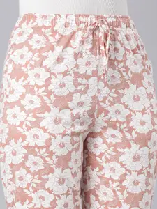 Go Colors Floral Printed Pure Cotton Straight-Leg Lounge Pants