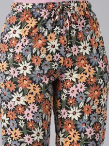 Go Colors Floral Printed Pure Cotton Straight-Leg Lounge Pants