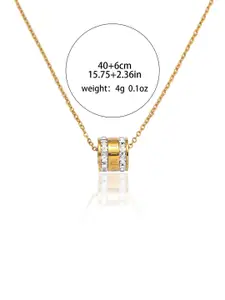 MYKI Stainless Steel Gold-Plated Cubic Zirconia Studded Quirky Shaped Pendant with Chain