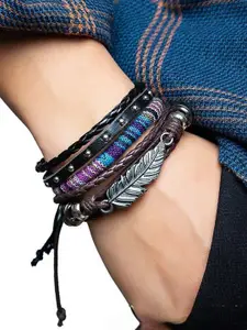 MEENAZ Men Set Of 3 Multistrand Leather Bracelet