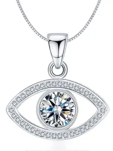 LeCalla 925 Sterling Silver Rhodium-Plated Cubic Zirconia Studded Pendant With Chain