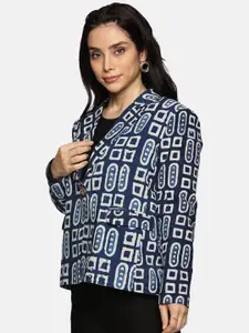 Indyvarna Printed Cotton Notched Collar Single Breasted Cotton Blazer