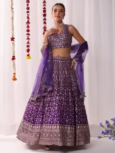 Chhabra 555 Floral Embroidered Square Neck Sequinned Lehenga Choli With Dupatta