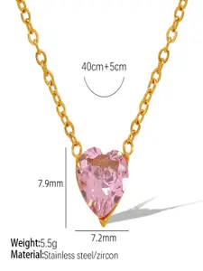 AQUASTREET 18K Gold Plated Waterproof Anti-Tarnish Pink Heart Stone Pendant Necklace