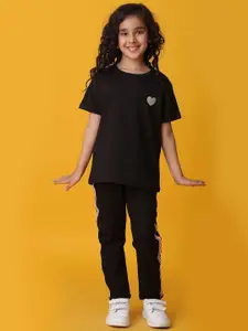Anthrilo Girls Heart Side Tape T-Shirt With Trousers Set