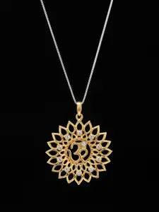 Exotic India Sterling Silver Om Mandala Pendant with Cubic Zirconia