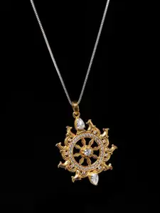 Exotic India Sterling Silver Sudarshan Chakra Pendant with Cubic Zirconia