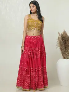 Soch Floral Embellished Mirror Work Ready to Wear Lehenga With Blouse & Dupatta