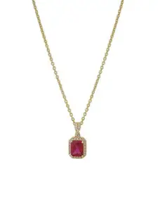 PASU FASHION Stainless Steel Gold-Plated CZ Studded Geometric Pendant With Chain