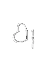 LeCalla 925 Sterling Silver Silver-Plated Heart Shaped Hoop Earrings