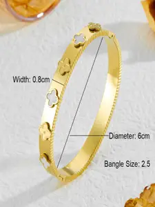 AQUASTREET 18K Gold Plated Waterproof Anti-Tarnish White & Gold Clover Bangle Bracelet