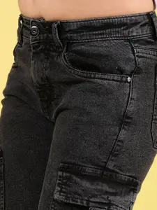 V-Mart Girls Regular Fit Mid-Rise Light Fade Cotton Cargo Styles Jeans