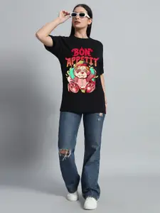 N1F FASHION Women Graphic Printed Round Neck Cotton Oversized T-shirt