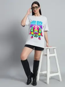 N1F FASHION Women Graphic Printed Round Neck Cotton Oversized T-shirt
