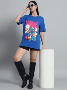 N1F FASHION Women Graphic Printed Round Neck Cotton Oversized T-shirt