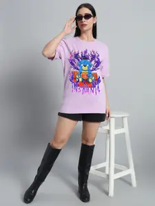 N1F FASHION Women Graphic Printed Round Neck Cotton Oversized T-shirt