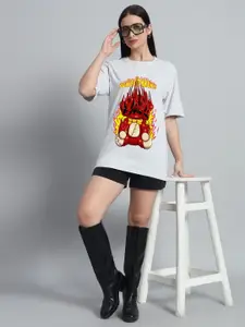 N1F FASHION Women Graphic Printed Round Neck Cotton Oversized T-shirt