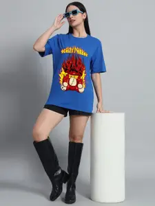 N1F FASHION Women Graphic Printed Round Neck Cotton Oversized T-shirt