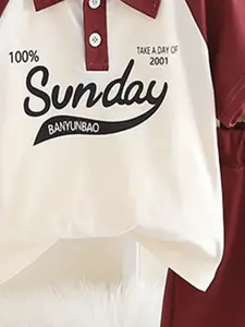 INCLUD Boys Printed Polo Collar Raglan Sleeves T-shirt With Shorts