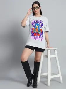 N1F FASHION Women Graphic Printed Round Neck Cotton Oversized T-shirt