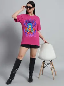 N1F FASHION Women Graphic Printed Round Neck Cotton Oversized T-shirt