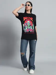 N1F FASHION Women Graphic Printed Round Neck Cotton Oversized T-shirt