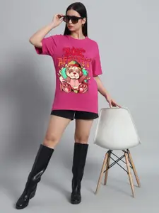 N1F FASHION Women Graphic Printed Round Neck Cotton Oversized T-shirt