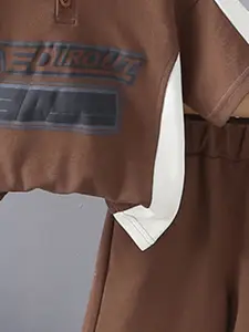 INCLUD Boys Typographic Colourblocked Polo Collar T-shirt With Shorts