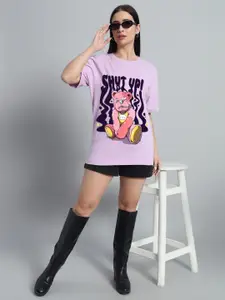 N1F FASHION Women Graphic Printed Round Neck Cotton Oversized T-shirt